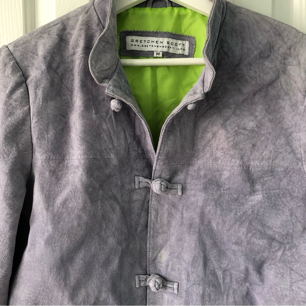 Gretchen Scott Medium Gray Lime Green Jacket Washable Buttons FLAW